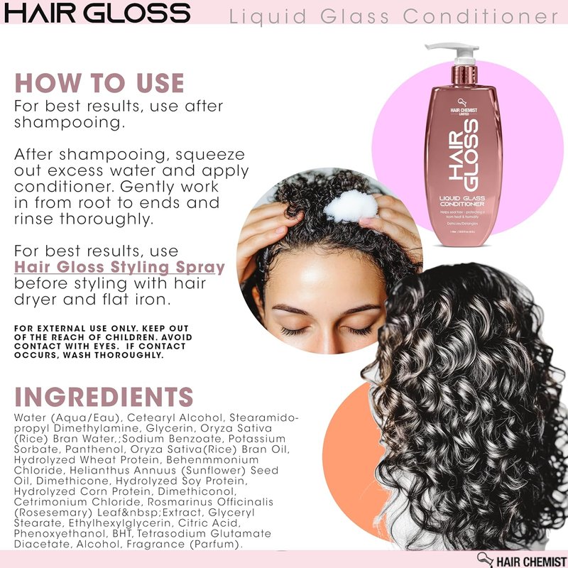 Hair Chemist Hair Gloss Conditioner - Frizz Reducing Liquid Glass Formula | 33.8 oz, Lightweight Shine Enhancer