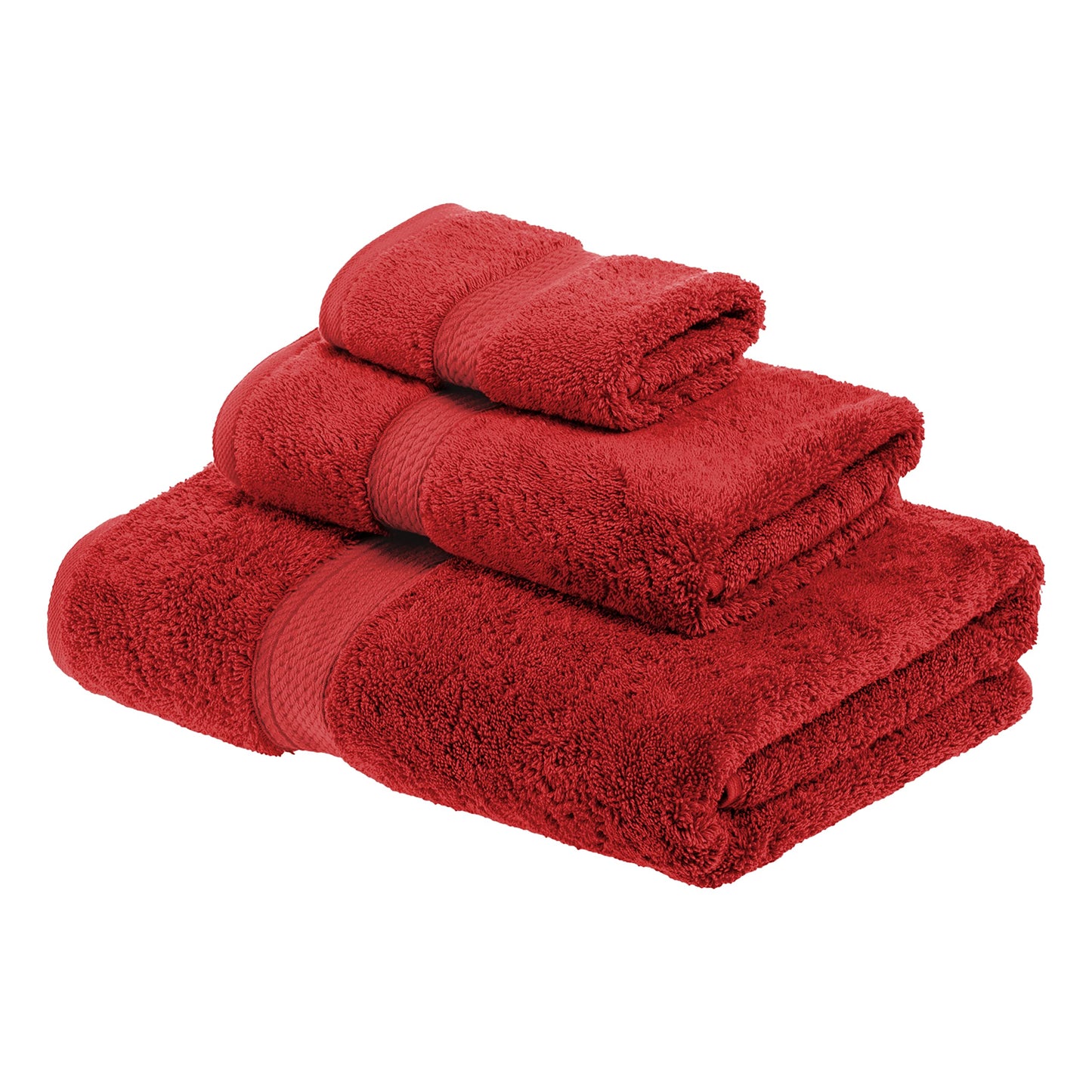 SUPERIOR Egyptian Cotton Pile 3 Piece Towel Set, Includes 1 Bath, 1 Hand, 1 Face Towel/Washcloth, Ultra Soft Luxury Towels, Thick Plush Essentials, Guest Bath, Spa, Hotel Bathroom, Red