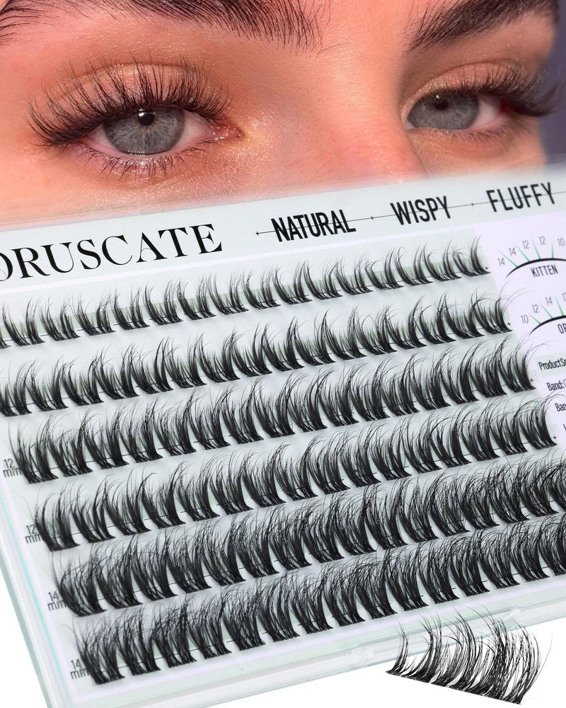CORUSCATE Lash Clusters Wispy Eyelash Clusters Natural Spider Lashes Cluster with Spikes Kim&Kylie Individual Lashes Short 8-14mm Cluster Eyelash Extensions Clear Band Lash Extension