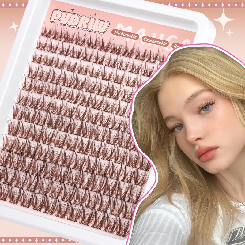 PVDKIW Brown Lash Clusters Wipsy Manga Lashes Clusters Natural Eyelash Clusters Dark Brown Lashes C Curl Cluster Eyelash Extensions Invisible Band False Eyelashes 10-16mm Cluster Lashes 144Pcs