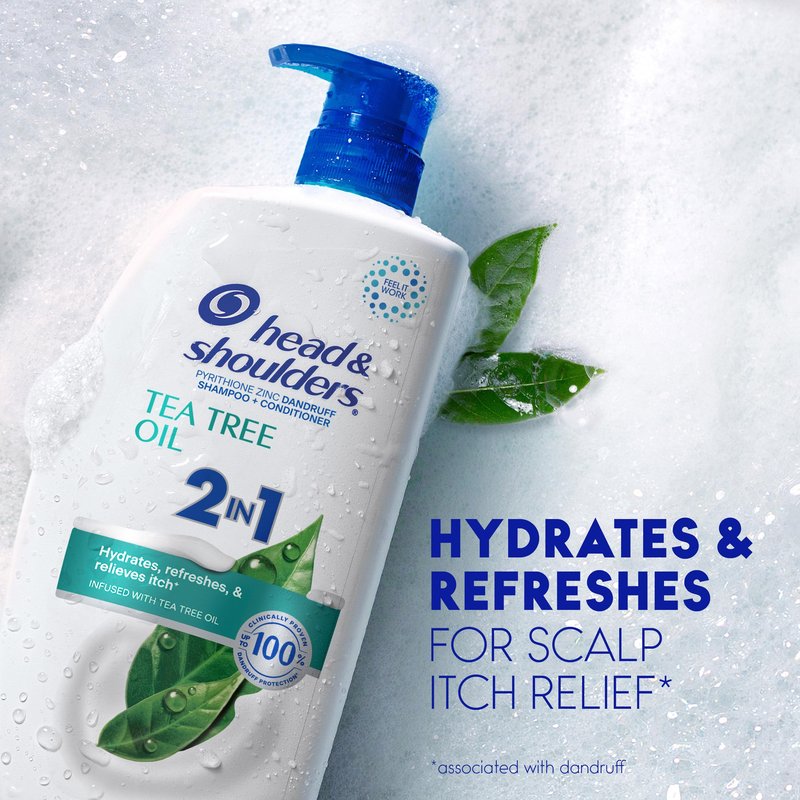Head & Shoulders Anti-Dandruff Tea Tree Oil Shampoo and Conditioner with 1% Pyrithione Zinc, Tea Tree Oil 2 in 1 with Cooling, Relieves Itch, Hydrates, Refreshed Scalp, 28.2 Fl Oz