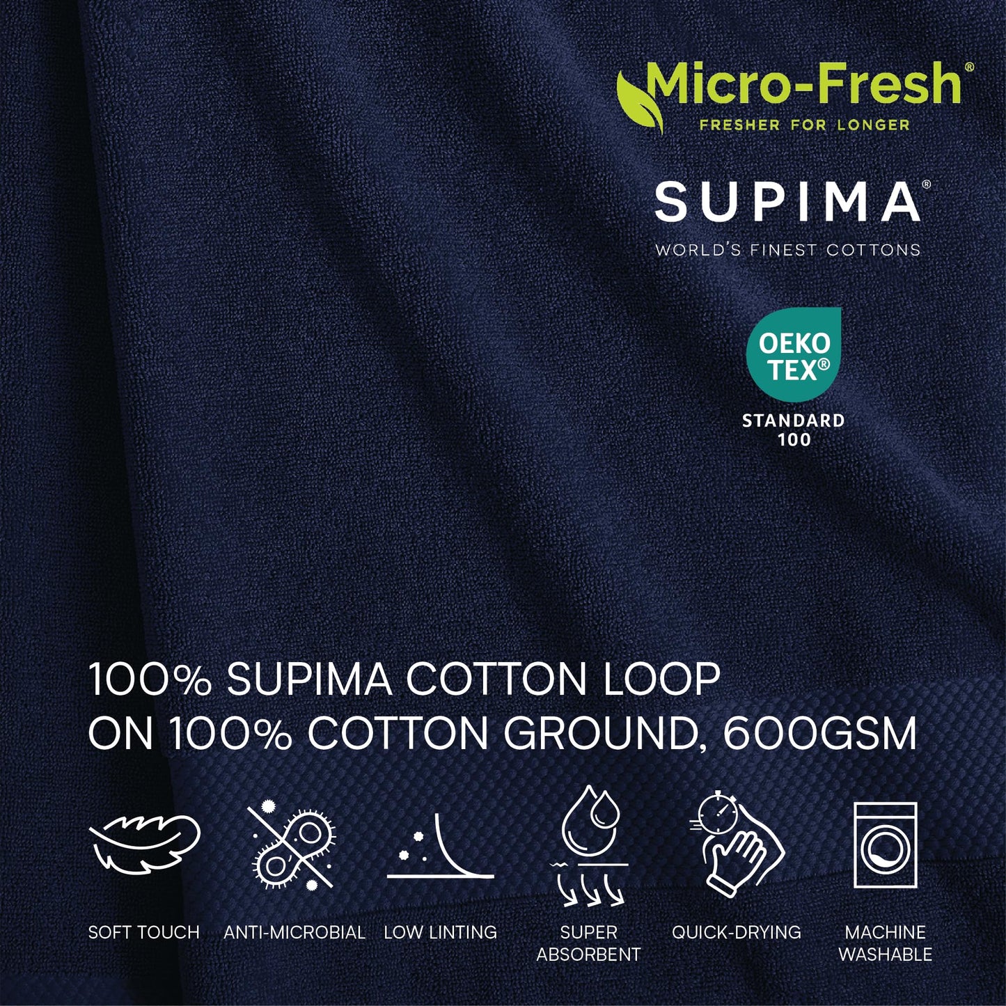 Lacoste Heritage 100% Supima Cotton Tub Mat, Navy, 21" x 31" – Highly Absorbent & Quick Drying, Premium Super Soft Bath Towel, Bathroom Essential, Gift for All Occasions, Machine Washable
