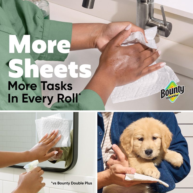 Bounty Quick-Size Paper Towels, White, 8 Family Triple Rolls = 27 Regular Rolls