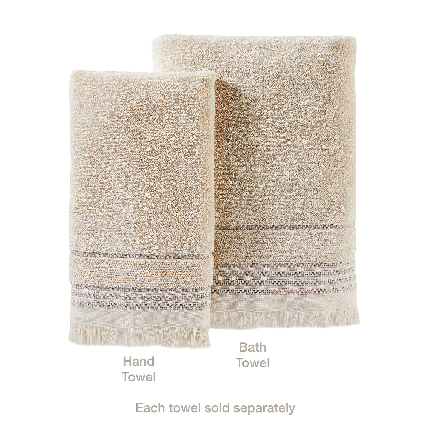 SKL Home Jude Fringe 100% Turkish Cotton Towel, Hand Towe Set, Taupe 2 Count
