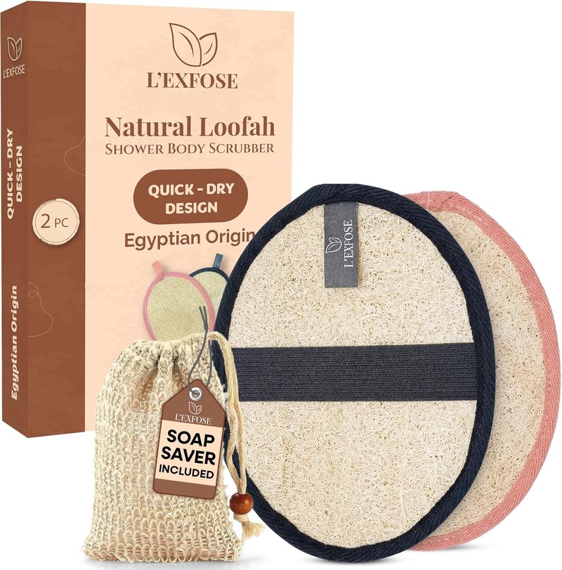 Organic Natural Loofah Body Scrubber - Dual-Sided Egyptian Fiber | Quick Dry & Eco-Friendly Spa Gift for Men & Women