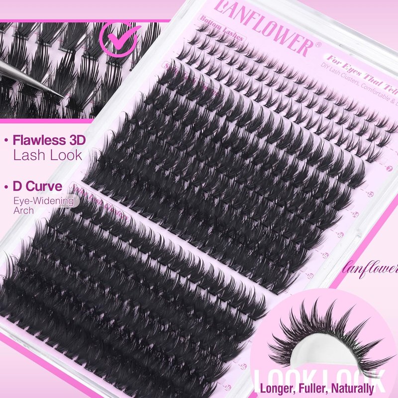Lanflower Spiky Lash Clusters - Wispy D Curve Eyelash Extensions | 12-20mm Fairy Individual Lashes