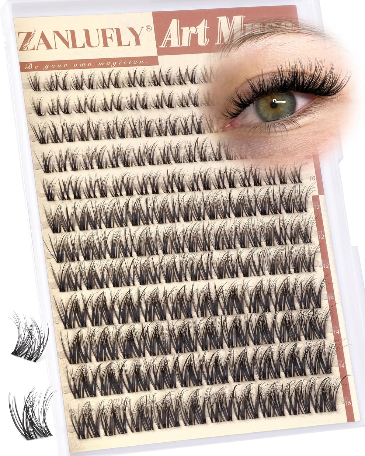 Zanlufly Spider Lash Clusters - Natural Wispy Eyelash Extensions | Light & Fluffy 8-16mm D Curly Lashes
