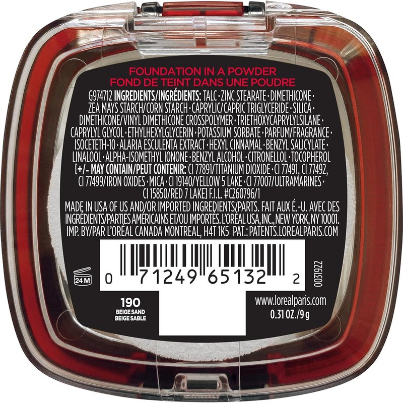 L'Oreal Paris Infallible Fresh Wear Powder Foundation - Waterproof, 24H Wear, Beige Sand, 0.31 oz.