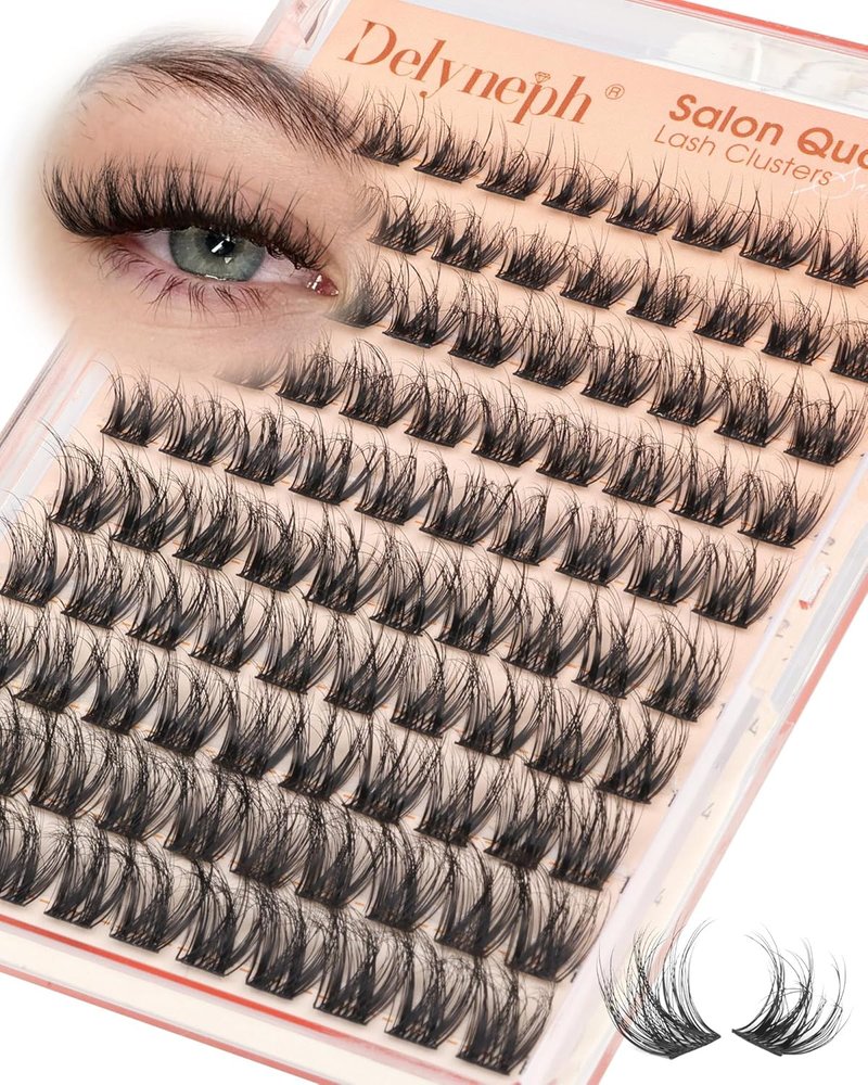 Delyneph Wispy Lash Clusters - Natural Fluffy C Curl Eyelash Extensions | Short 10-16mm Individual Lashes