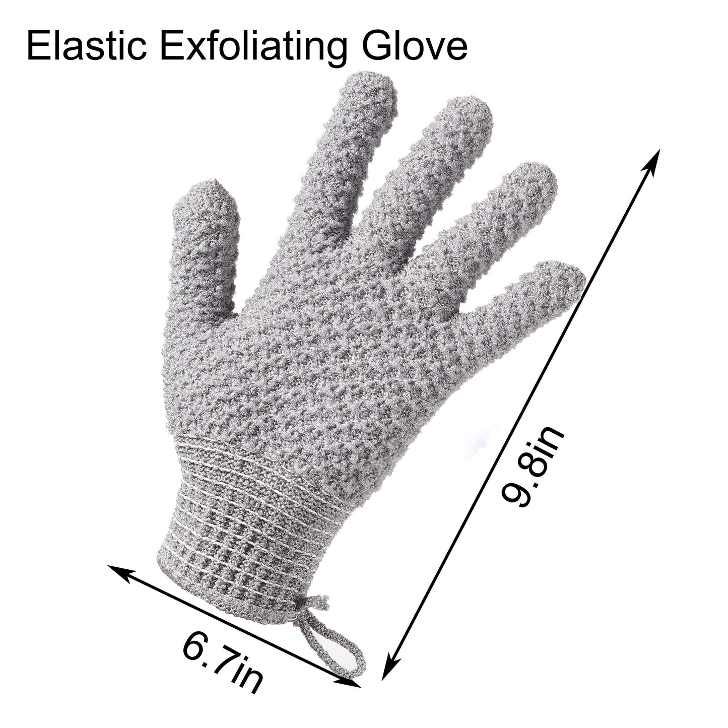 CLEEDY Bath Exfoliating Gloves - 4 Pcs Lengthened and Large Scrubbing Gloves for Shower, Spa, Massage - Scrub Mitts for Body, Face, Hand and Foot (Black and Gray)