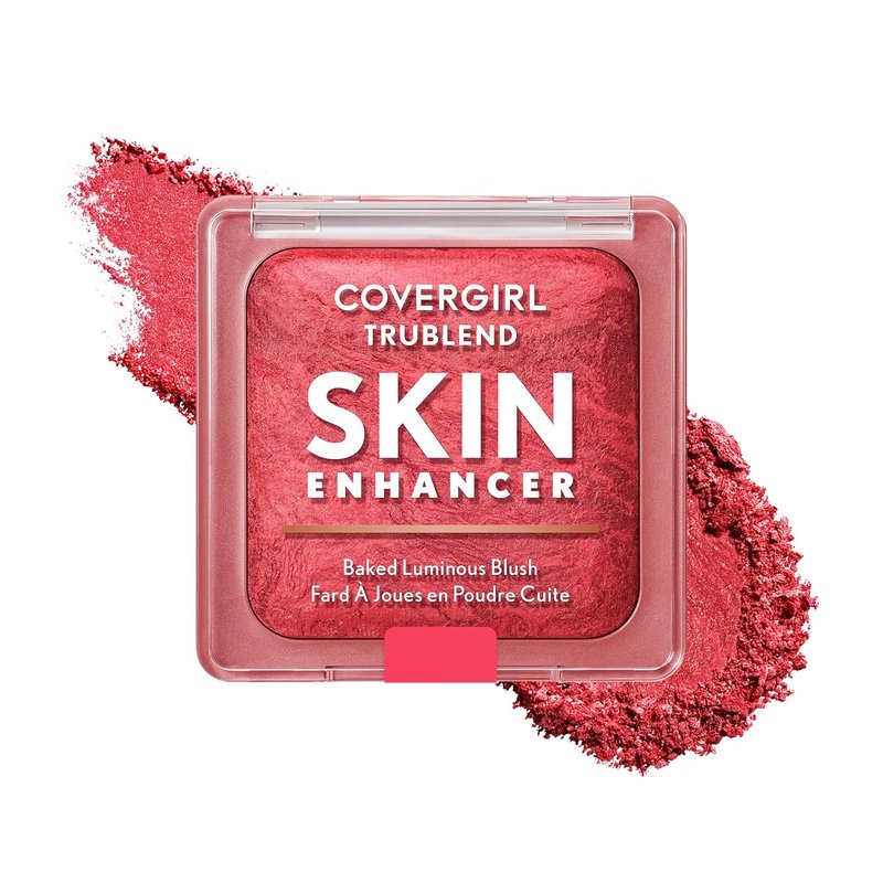 COVERGIRL TruBlend Skin Enhancer Blush - Luminous Finish with Hyaluronic Acid & Rose Extract | Strawberry Drizzle (Bright Red)
