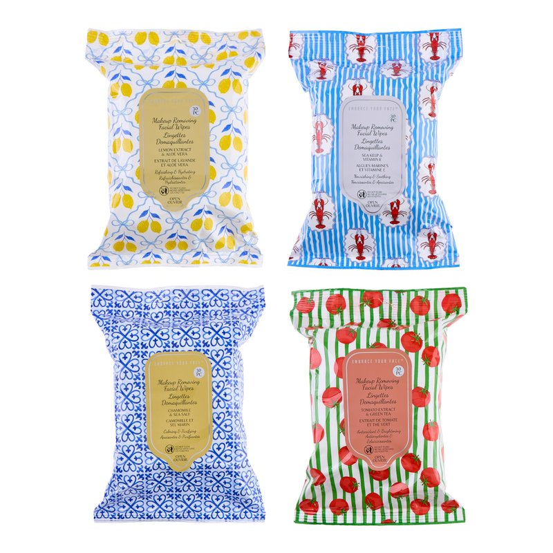 120pc Makeup Removing Facial Wipes 4-Pack Variety Pack – Lemon/Aloe, Sea Kelp/Vitamin E, Tomato/Green Tea, Chamomile/Sea Salt