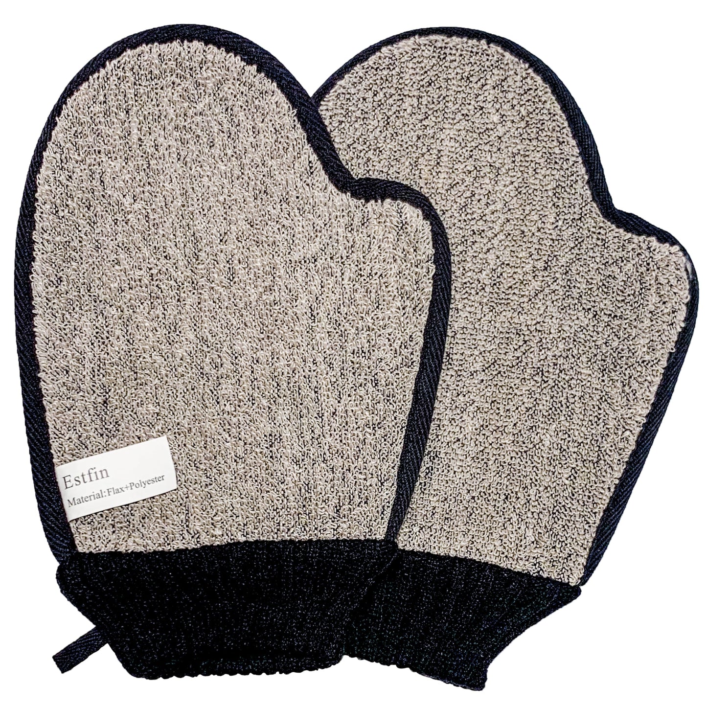 Estfin 2 Pack Natural Linen Glove Mitt Mitten Cleanse Pad for Exfoliating Bath Shower Spa Massage and Body Scrubs, Dead Skin Cell Remover for Men and Women
