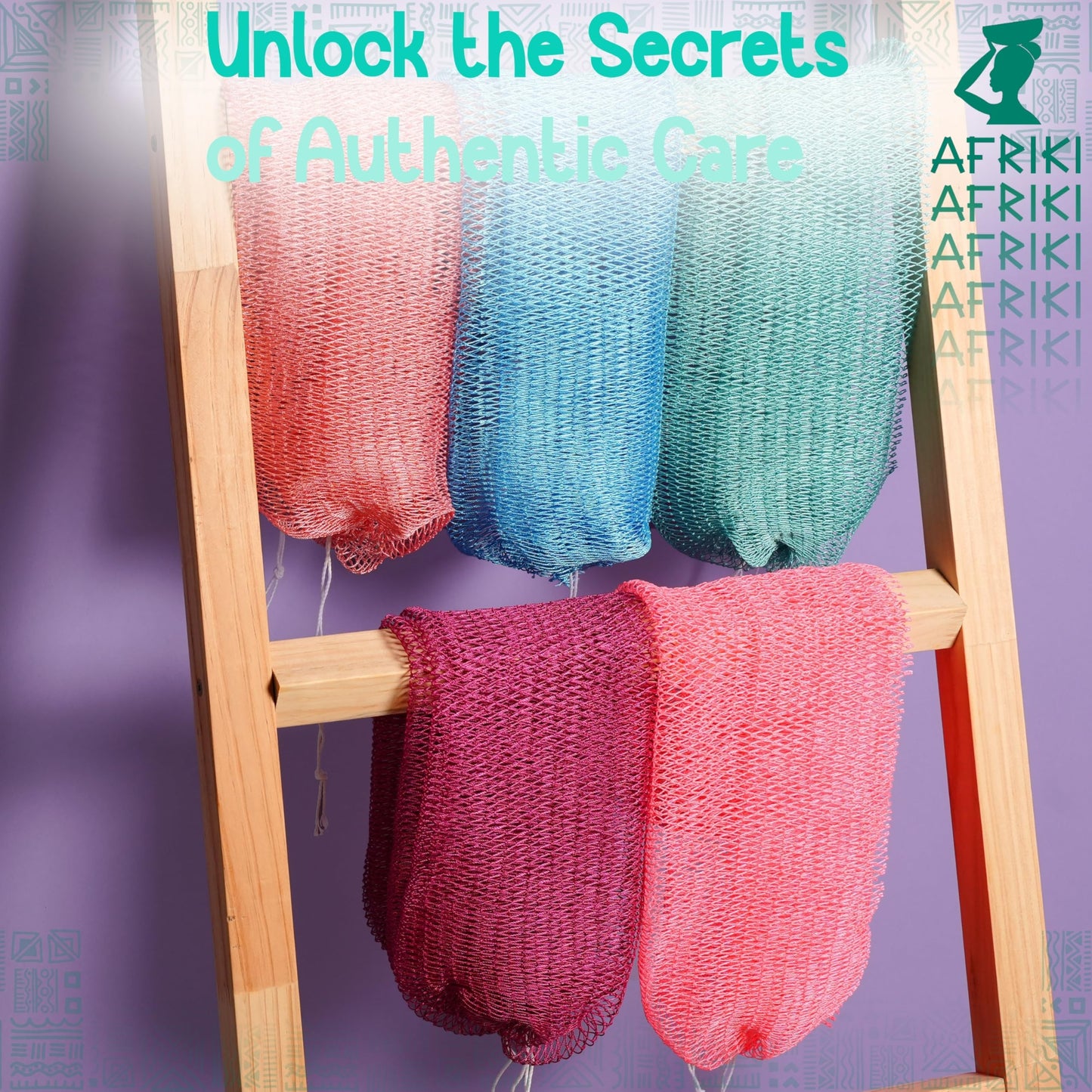 African Net Sponge, Premium Authentic Exfoliating Body Scrubber, Extra Long Stretch Bath Sponge for Shower, Deep Exfoliating Washcloth for Smooth Skin, 2 Pack (Camelia & Turpuoise)