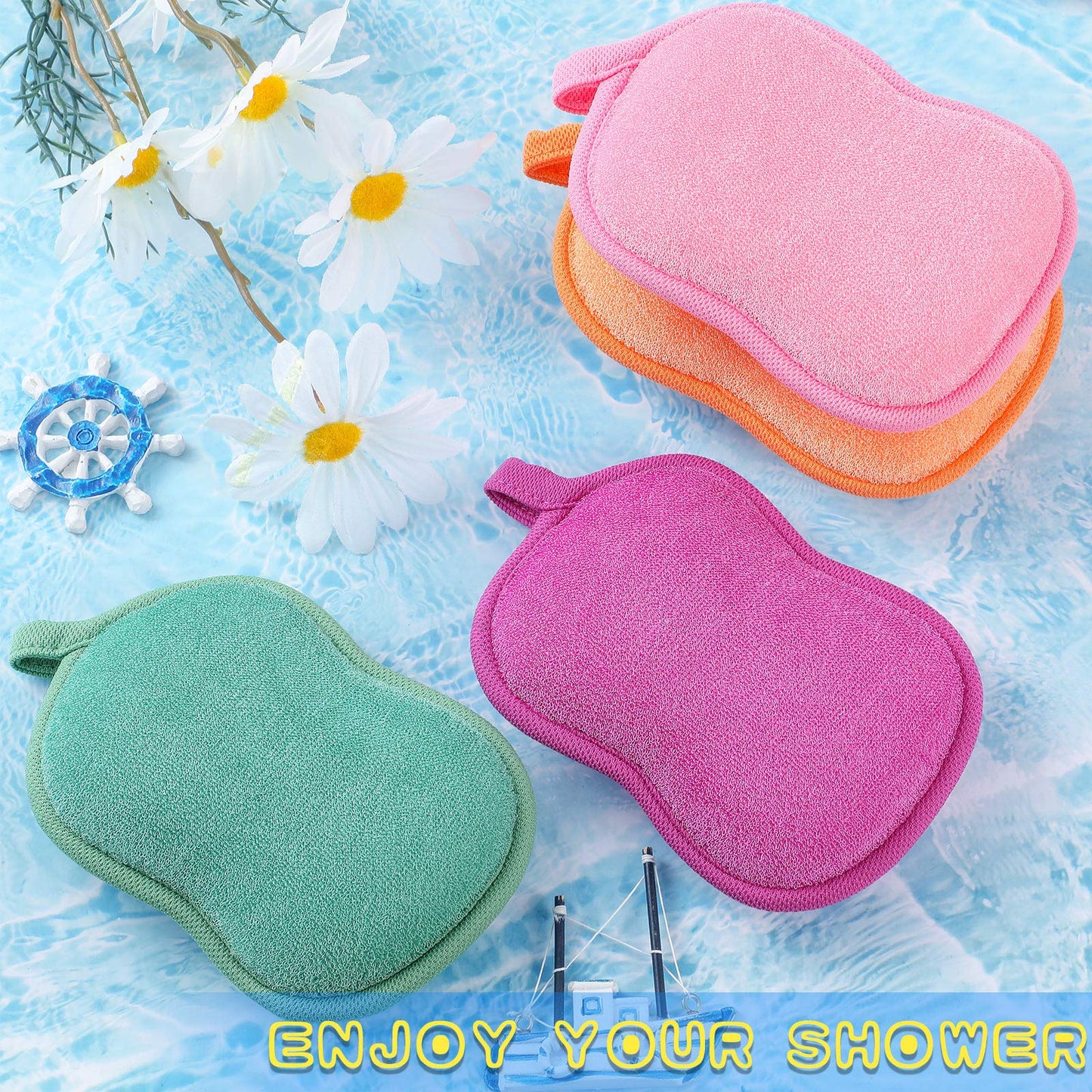 Tatuo 4 Pieces Baby Bath Sponge Cotton Baby Sponge Toddler Soft and Absorbent Loofah for Kids Babies Men Women(Red, Purple, Green, Orange)