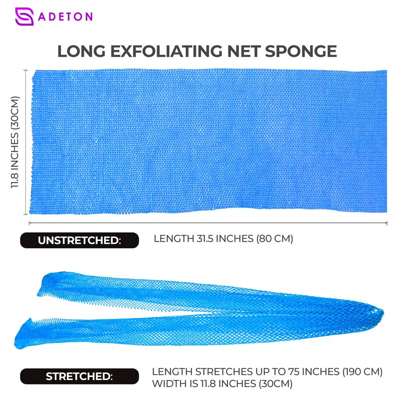 Adeton African Net Sponge, Exfoliating Body Scrubber, Body Exfoliator, Long Net Sponge, 17 Colors, Sapo, Shower Bath Accessories, Back Foot Scalp Scrub, Flat Dead Skin Remover Body Wash (Sky Blue)