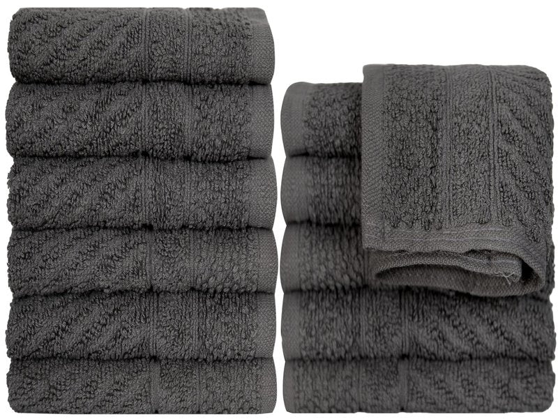 Pleasant Home Chevron Wash Cloths Set - 12 Pack (12” x 12”) – 509 GSM - 100% Ring Spun Cotton Wash Cloth - Super Soft and Highly Absorbent Face Towels (Dark Grey)