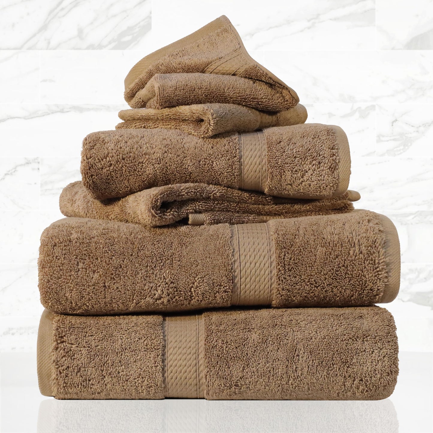 SUPERIOR Egyptian Cotton Pile 6 Piece Towel Set, Includes 2 Bath, 2 Hand, 2 Face Towels/Washcloths, Ultra Soft Luxury Towels, Thick Plush Essentials, Guest Bath, Spa, Hotel Bathroom, Latte