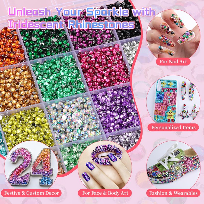 24000Pcs 3mm Resin Rhinestones for Bedazzling, Pink Red Black Flatback Gems for Crafting, Bedazzler Kit with Rhinestones Tools & B7000 Jewelry Glue for DIY Clothing Shoes Tumblers Fabric Nail Art