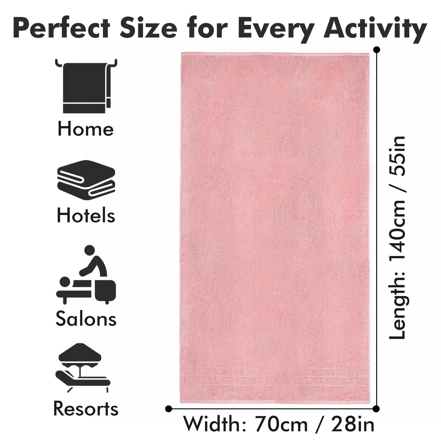 Novo Home Bath Towels Set of 4 – 100% Ring Spun Cotton Baby Pink Extra Large Towels for Bathroom, Spa Use (55x28 in) – 550 GSM Super Soft and Quick Dry Large Bath Sheets for Adults