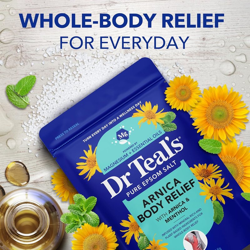 Dr Teal's Arnica Epsom Salt Soak - Muscle Recovery with Menthol & Essential Oils | 3 lbs