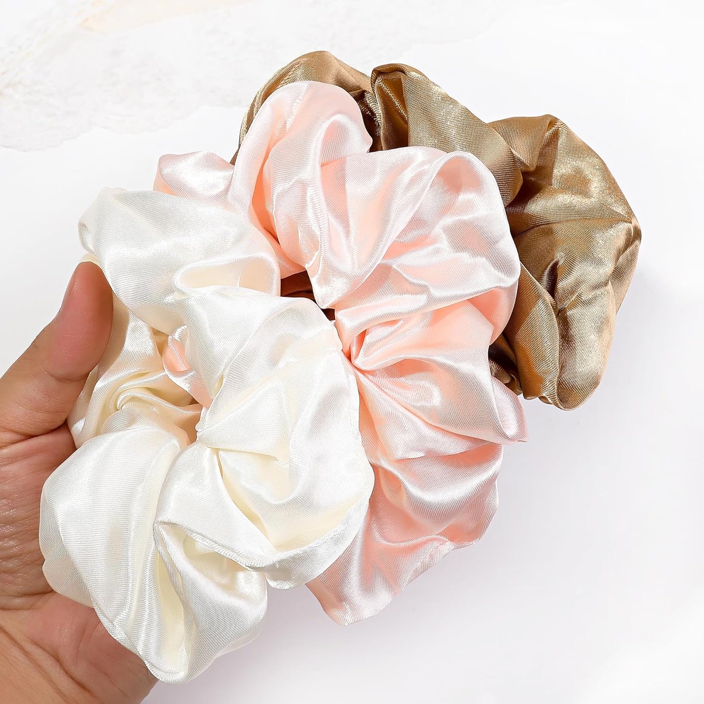 Skiennix Satin Hair Scrunchies - 16 No-Crease Ponytail Holders for Thick, Curly Hair | Cute & Durable