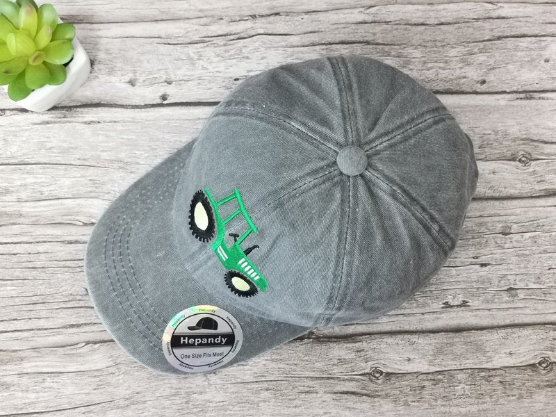 Hepandy Embroidered Tractor Farm Baseball Hats, Gifts for Children, Kids Embroidery Snapback Hat Youth Boys Washed Black Adjustable Hat