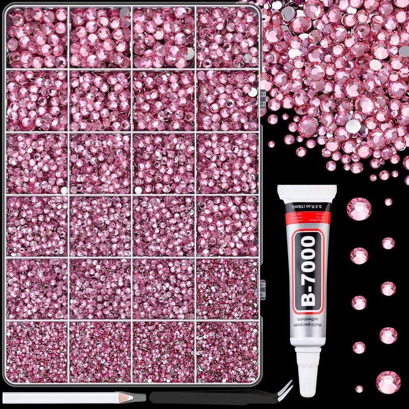Skiennix 25000Pcs Resin Rhinestones - Dark Pink Flatback Gems for DIY Crafting | 2-6mm Mixed Sizes