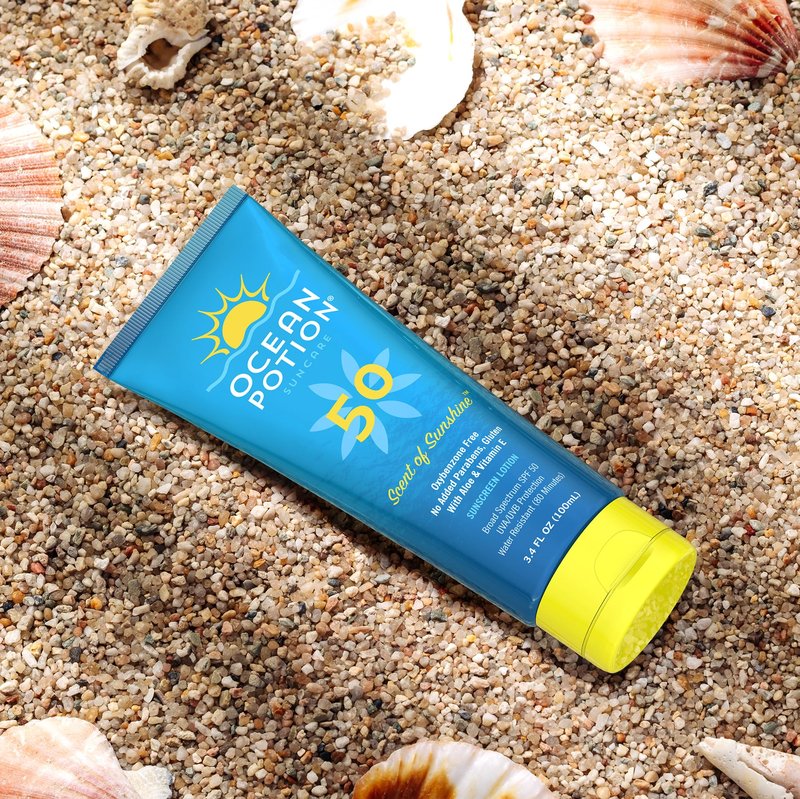 Ocean Potion SPF 50 Sunscreen Body Lotion, Broad Spectrum UVA/UVB Protection with Aloe and Vitamin E, Water-Resistant Non-Greasy Travel Size Sunscreen, 3.4 oz