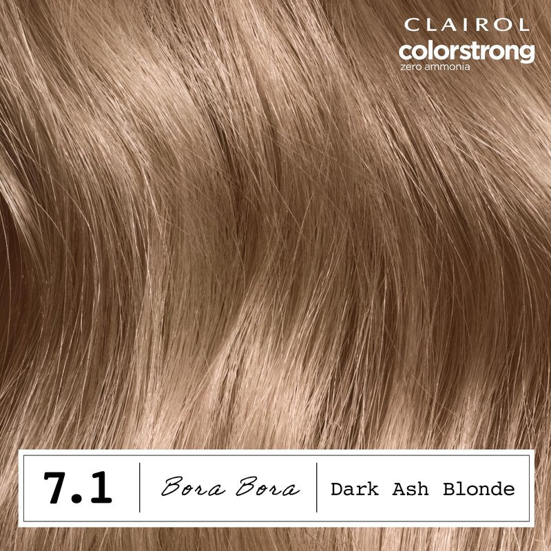 Clairol ColorStrong Permanent Hair Dye, Ammonia‑Free, PPD‑Free, 100% Gray Coverage with Bonding System, 7.1 Dark Ash Blonde - Bora Bora Hair Color, Pack of 1