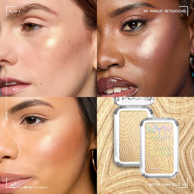 NYX PROFESSIONAL MAKEUP Buttermelt Highlighter, Powder Highlighter Makeup, With Up to 12H Wear and High Impact Glow - 25 Butta Than Gold (Light Gold)