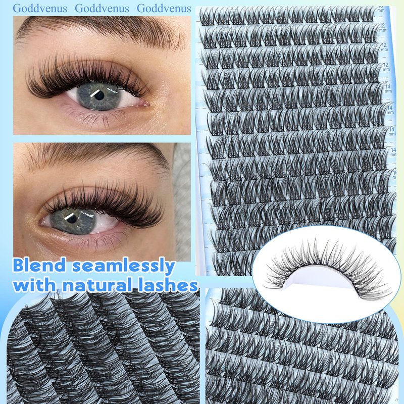 Goddvenus Wispy Lash Clusters Natural Lashes Clusters Wispy Eyelash Clusters CD Curl Cluster Eyelash Extensions DIY Individual Lashes Invisible Band Lash Extension Fluffy Eyelashes Clusters