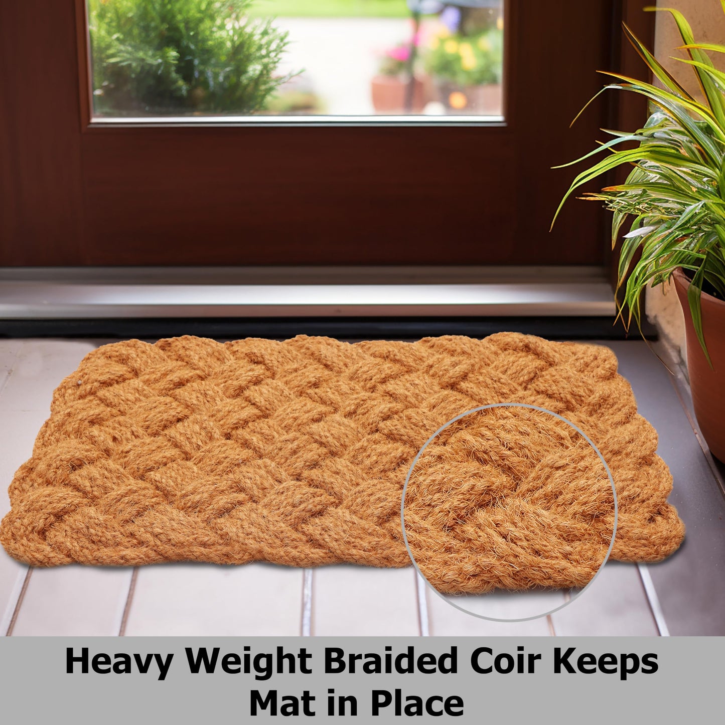 Croft&Cane Rope Woven Doormat - Set of 2 Natural 17x30 Inches Handmade Coir Entryway Mat - Nautical Interwoven Rope Design - Heavy Duty Coconut Fiber Door Mat for Indoor Outdoor Use