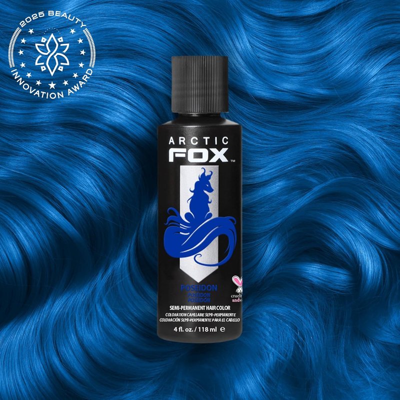 Arctic Fox Semi-Permanent Hair Dye - Vegan Conditioning Color Cream, Poseidon Blue, 4 Fl Oz