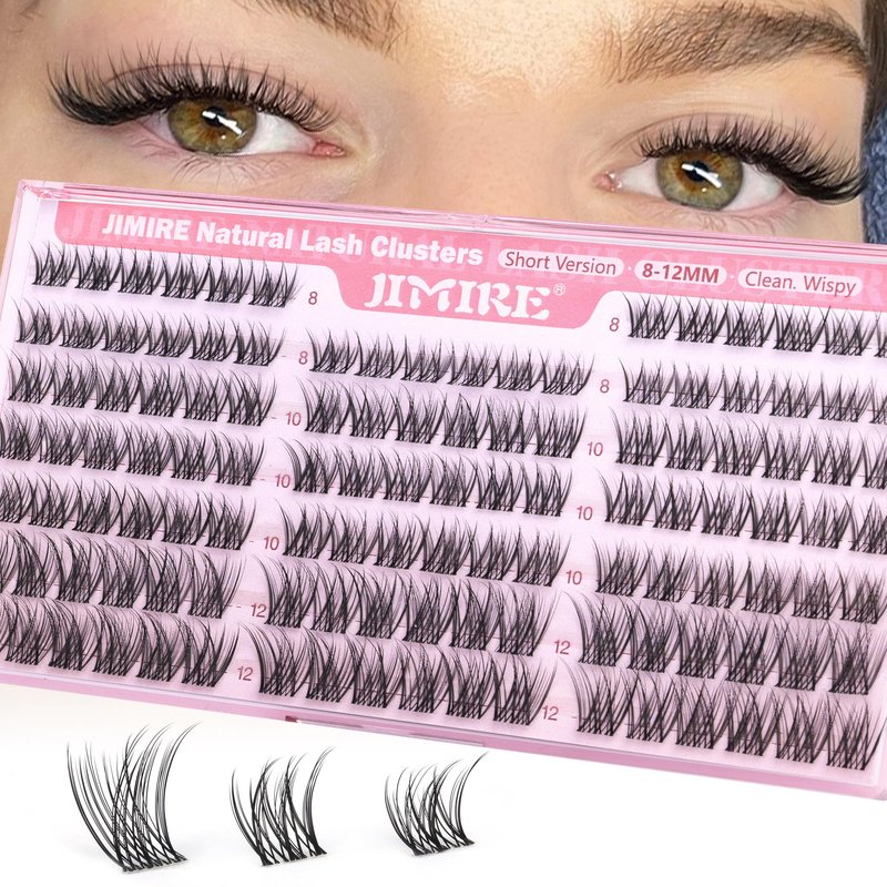 Natural Lash Clusters Wispy 8-12MM Short Eyelash Clusters Wispy Lashes Clusters with Clear Band C-Curly Cluster Eyelash Extensions 120Pcs DIY Lash Extensions at Home by JIMIRE