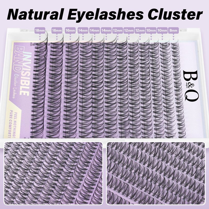 B&Q Venus Lash Clusters Invisible Band False Eyelashes Clusters Natural Cluster Eyelash Extensions Comfortable Individual Lashes Extension DIY Soft Eyelash Clusters （Venus-MIX8-18mm）
