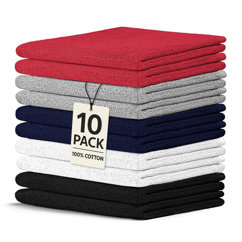 Crystal Ridge Cotton Wash Cloths 10 Pack - Washcloths for Showering, Face and Body, Soft and Highly Absorbent Multipurpose Towels for Bathroom, Kitchen, Spa and Gym - Wash Rags 12 x12 (Contemporary)