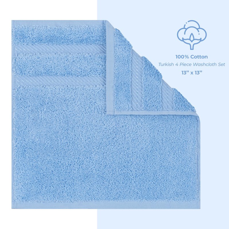 American Soft Linen Luxury Washcloths for Bathroom, 600 GSM 100% Cotton 4 Piece Turkish Wash Cloth Set, 13x13 in Soft Rags for Body and Face, Sky Blue Washcloths