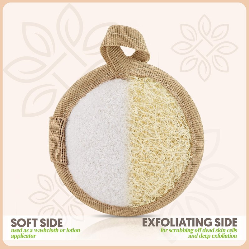 Almooni Natural Loofah Facial Pads, Egyptian Loofah Exfoliating Face Scrubber for Cleansing, Dual-Sided with Terry Cloth, Comes with Biodegradable Packaging, 6-Count