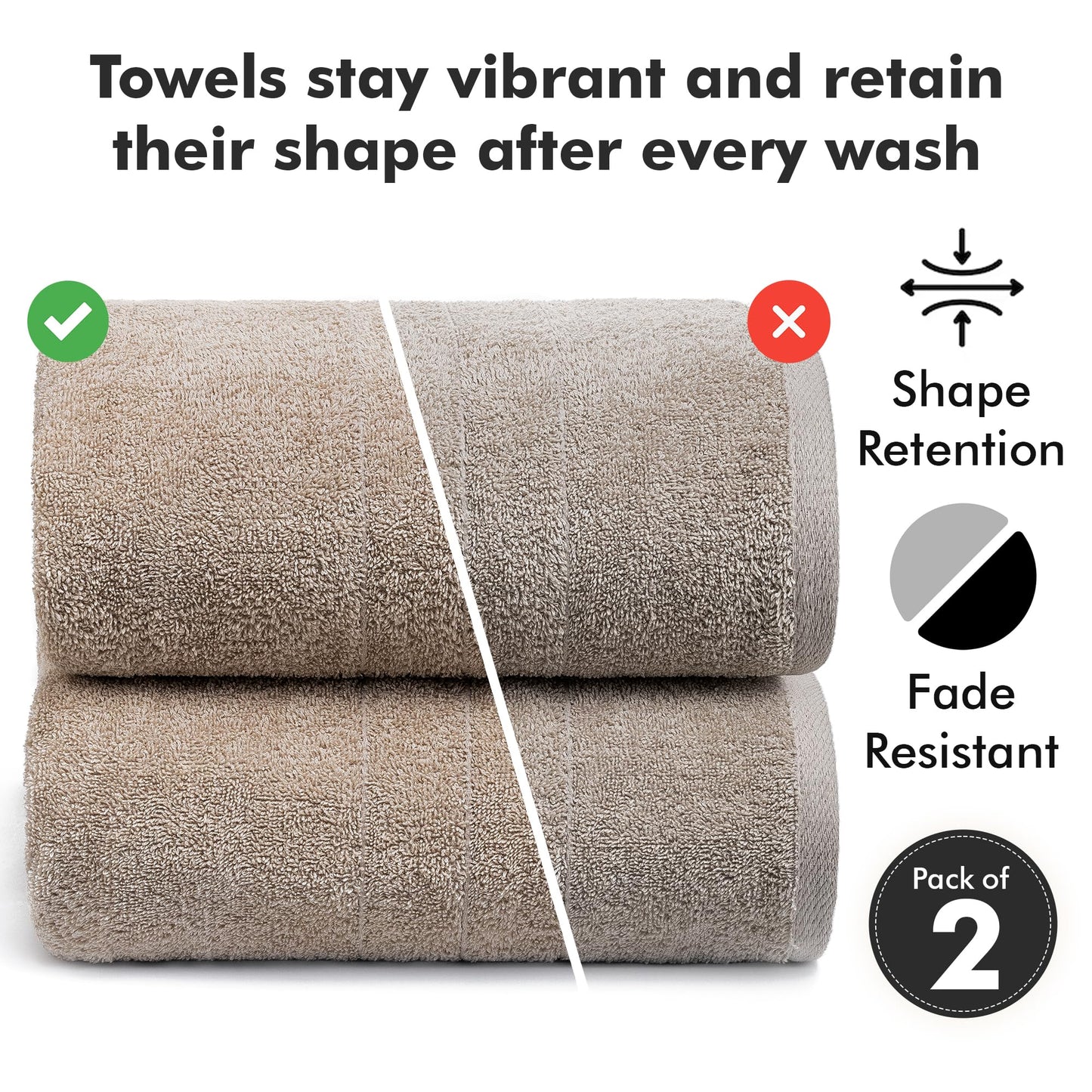 Novo Home Bath Sheets – 550 GSM Extra Large Bathroom Sheet Set – Pack of 2 Jumbo Towels Beige (71x35in) – 100% Ring Spun Cotton Soft Quick Dry Large Bath Towels for Adults Hotel Spa Bathroom Use