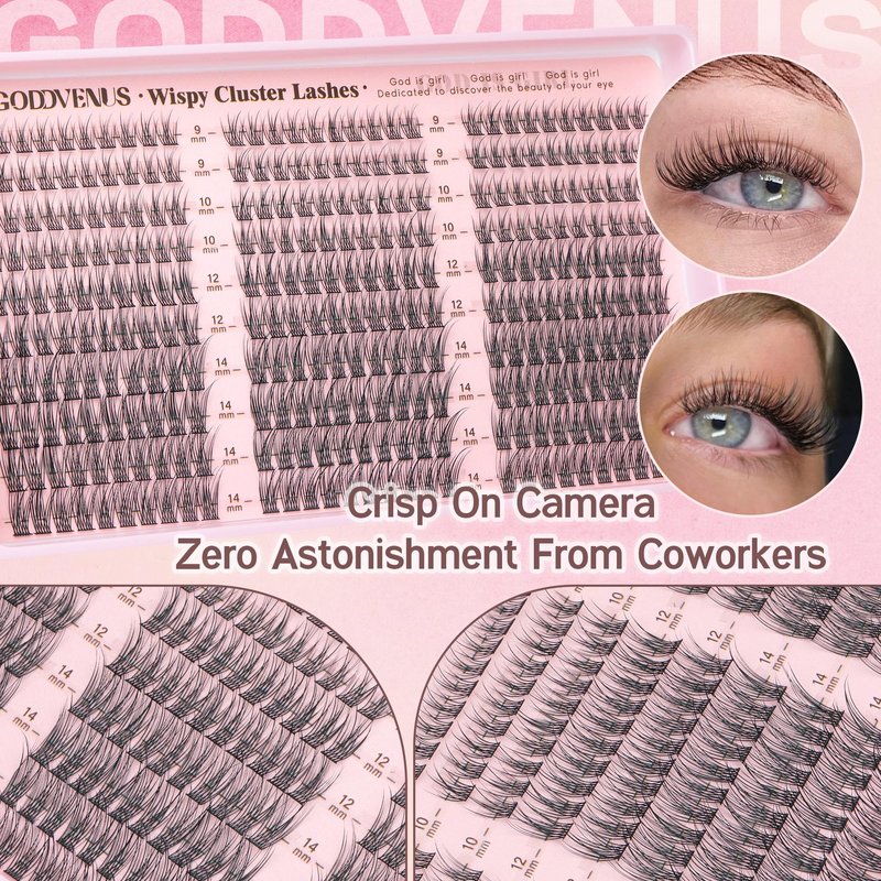 Goddvenus Lash Clusters Wispy 9-14mm Eyelash Clusters Natural DIY Cluster Eyelash Extensions Lash Individual 300pcs Short C Curve