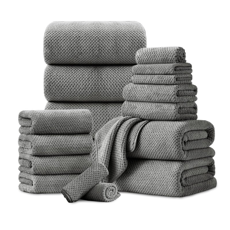 18 Piece Microfiber Bath Towels Set - 6 Bath Sheets,6 Hand Towels And 6 Washcloths,Soft Family Towels,Highly Absorbent Bathroom Towel,Quick Dry Shower Towel Luxury Towels For Hotel Spa Dorm-Dark Gray