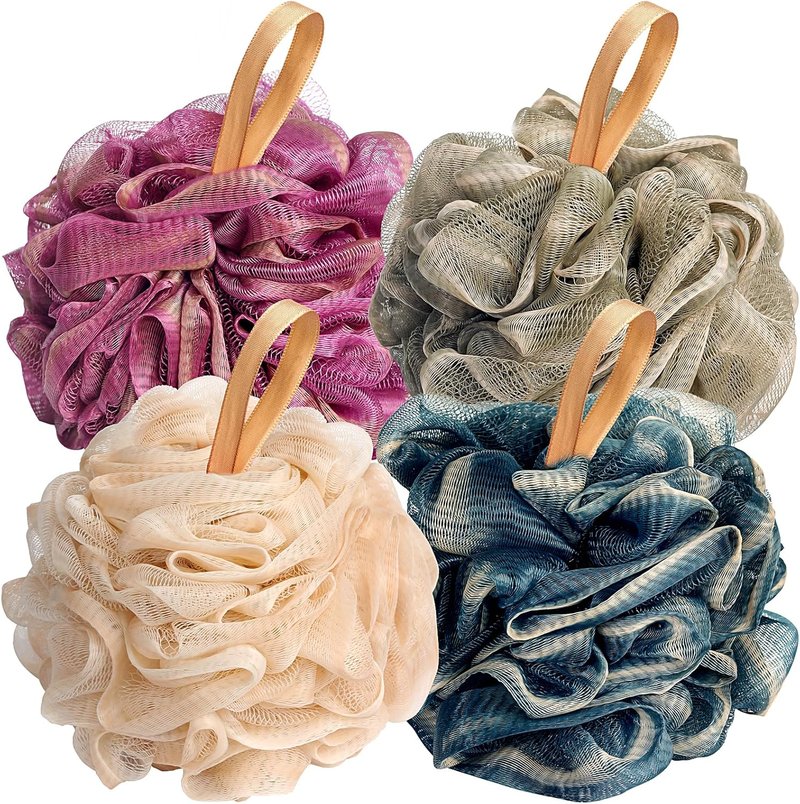 Loofah Bath Sponge Set - Exfoliating Body Scrubber | 4 Pack Soft Mesh Shower Puff (50g Each)