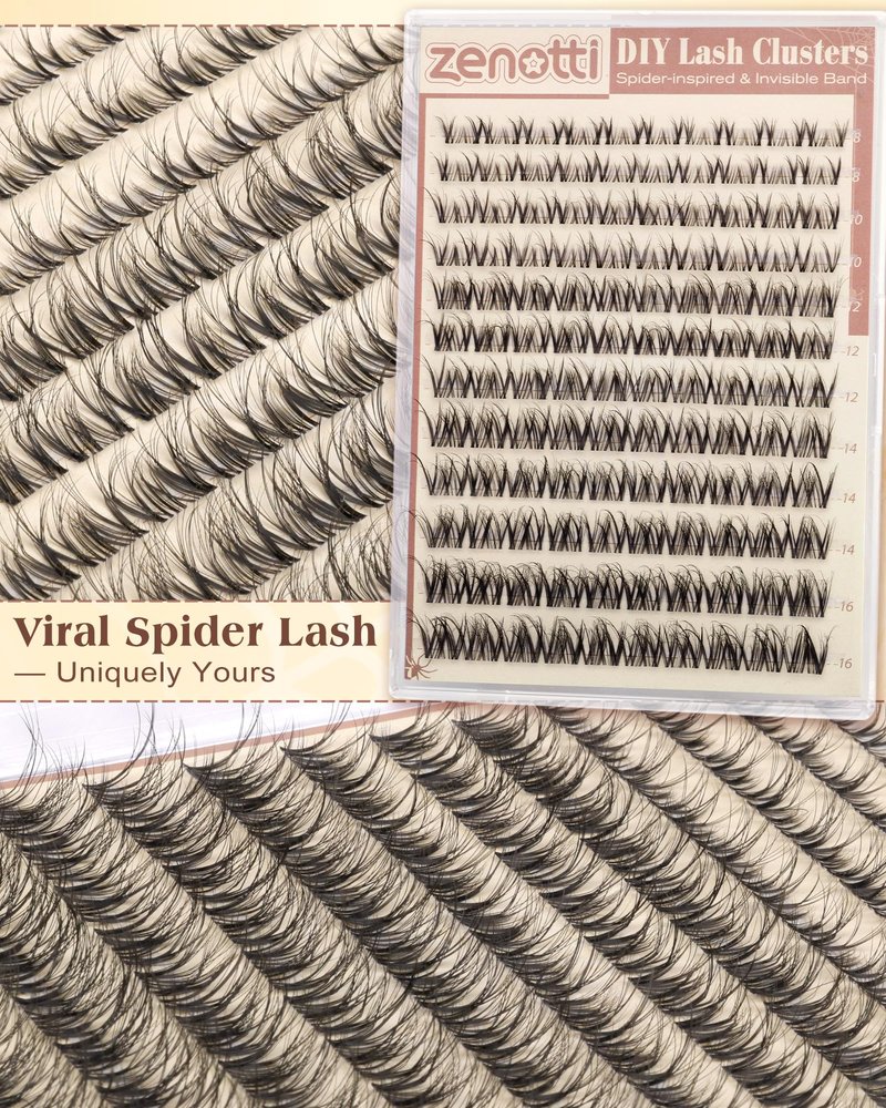 Natural Lash Clusters Spider Lashes Cluster Breeze Wispy Cluster Eyelash Extensions Venus Individual Lashes with Invisible Clear Band DIY Lash Extension for Lash Beginners 8-16mm D Curly by zenotti