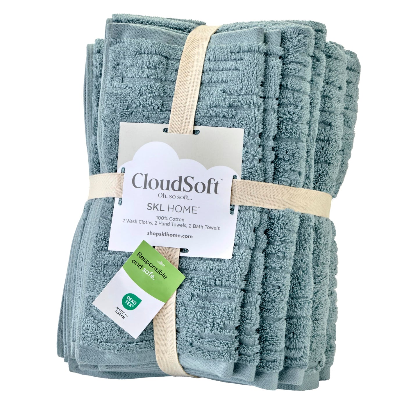SKL Home CloudSoft 100% Cotton Luxury 6-Piece Towel Set, 600 GSM, Ultra Plush & Absorbent - 2 Bath Towels, 2 Hand Towels, 2 Washcloths, Teal