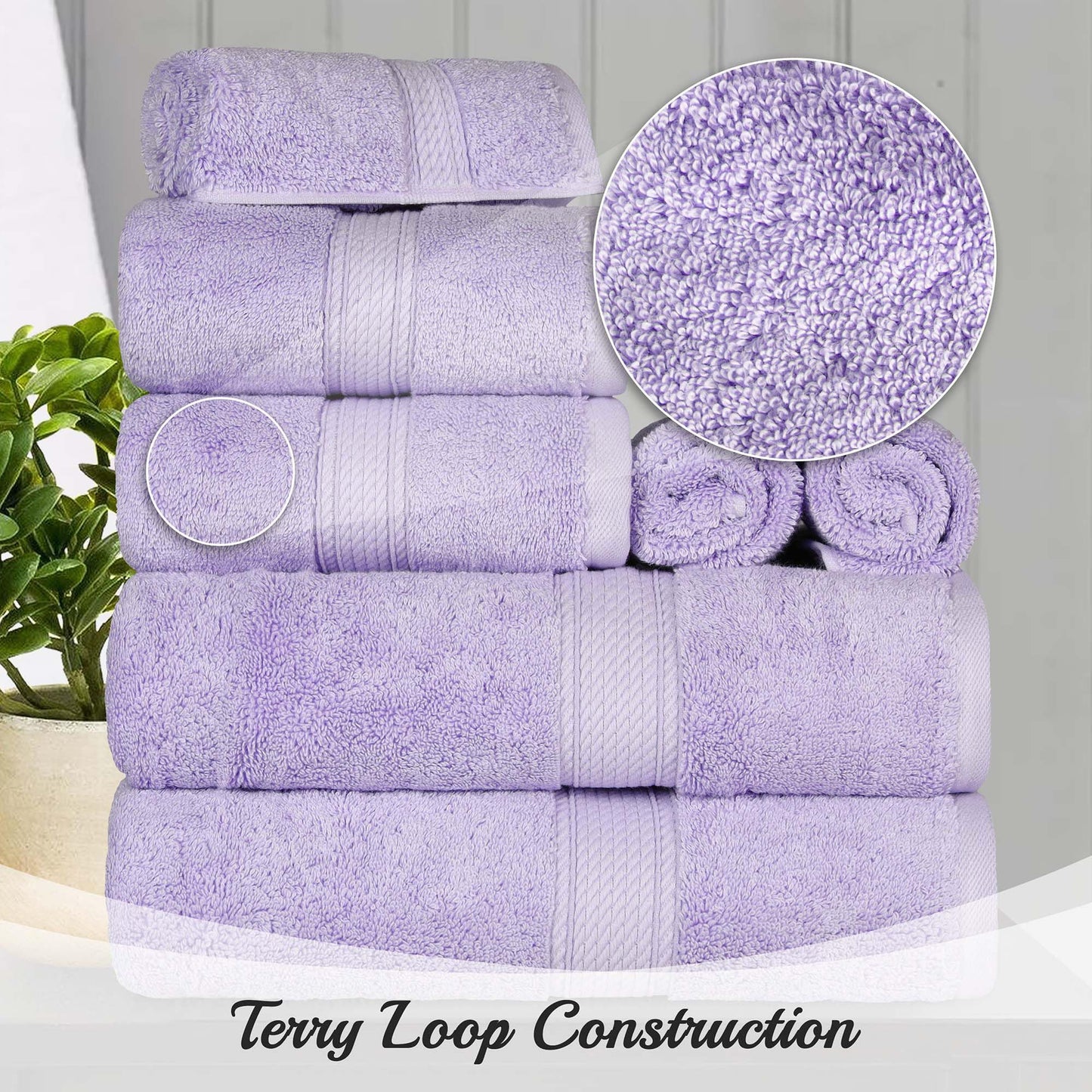 Superior Egyptian Cotton Ultra Plush & Absorbent, 10 Piece Set, Purple