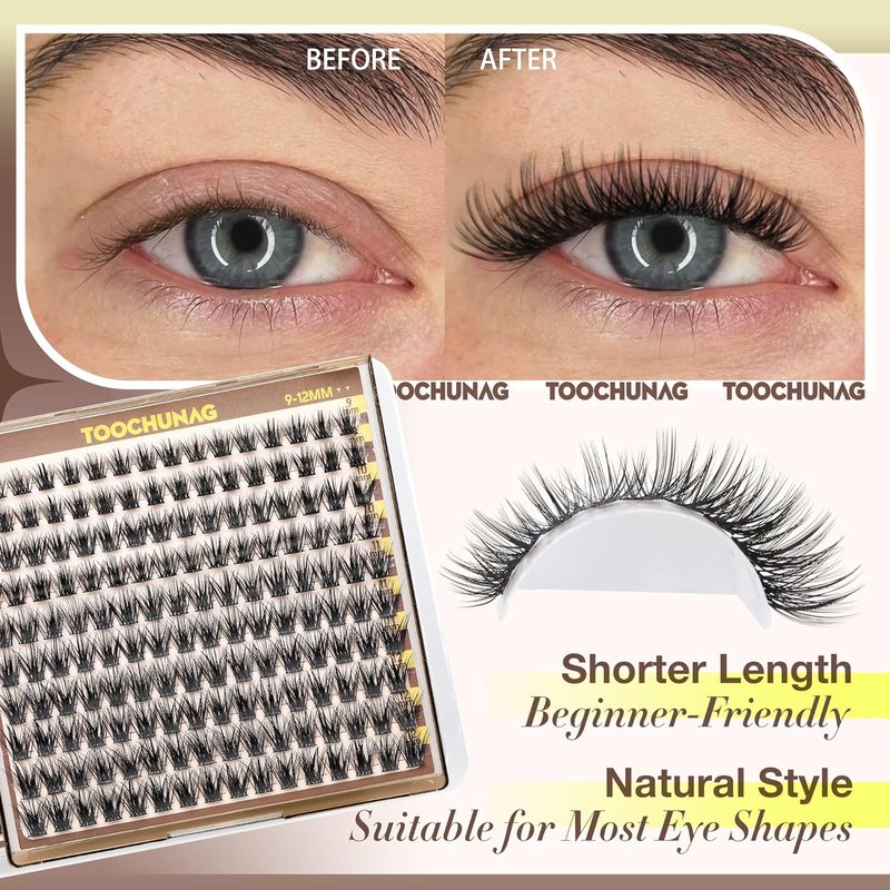 Short Lash Clusters 9-12mm Wispy Cluster Eyelash Extensions 160pcs Natural Individual Lashes Natural Look C Curly Thin Band Eyelashes Clusters by TOOCHUNAG