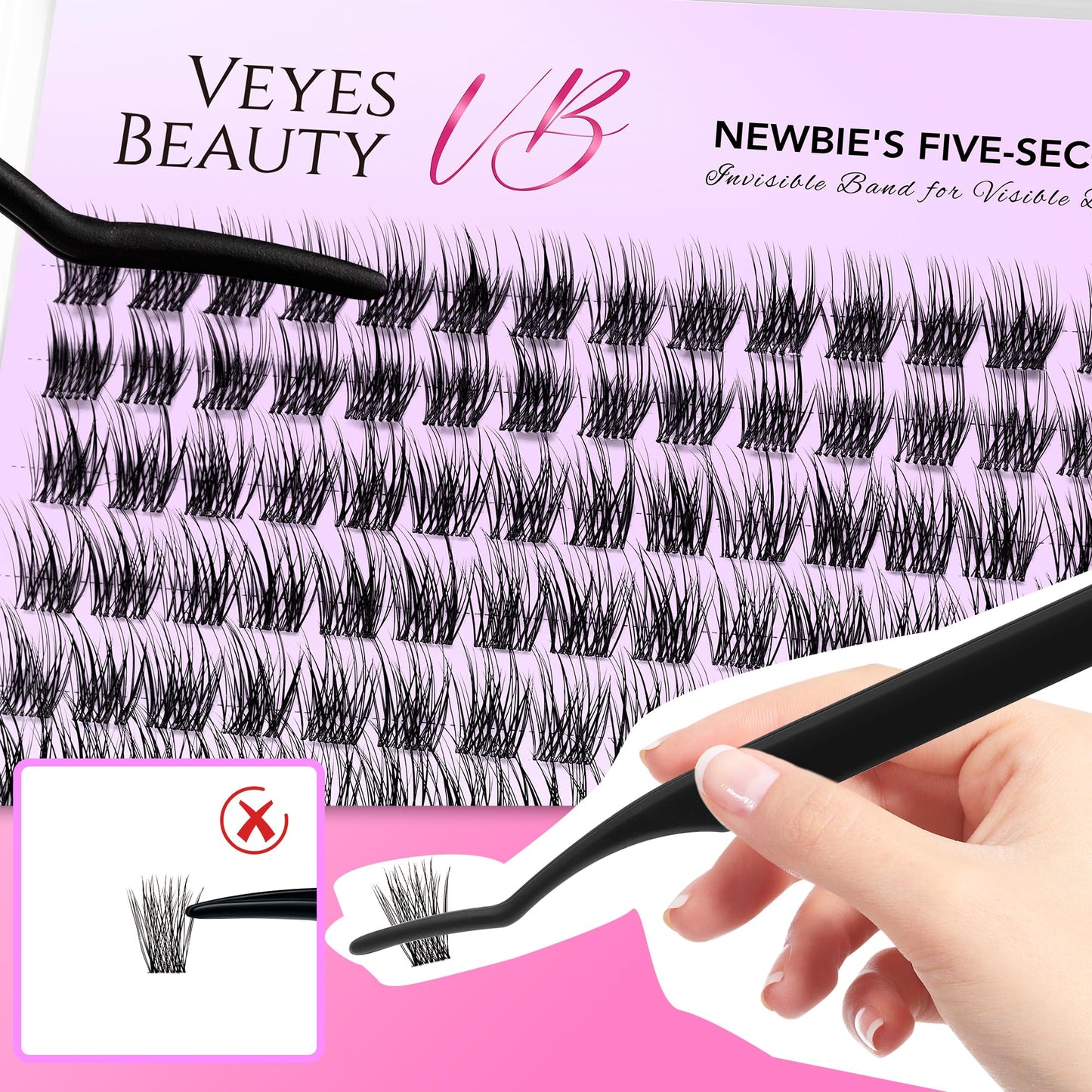 VEYESBEAUTY Lash Clusters Individual Eyelash Extensions Thin & Invisible Band DIY False Eyelashes for Self-application Newbie's Five-Second Series Wispy Lash Tray, Dreamy 12mm Single Length
