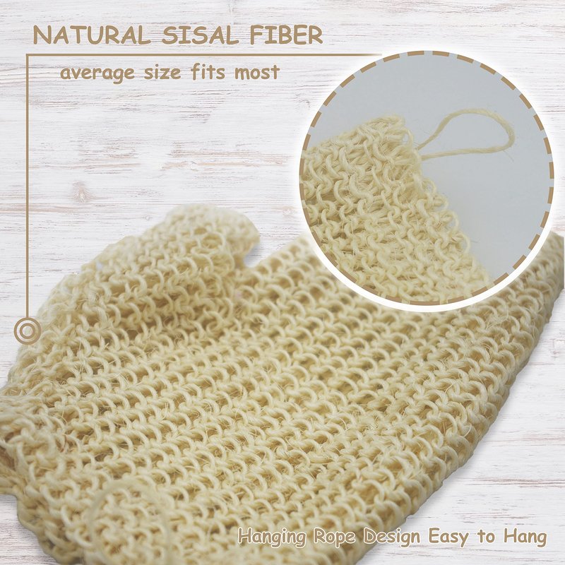 Classic Natural Sisal Bath Spa Shower Scrubber Sponge Fiber Glove Mitt Soften Smooth Renew Skin Anti-Aging Eco-Friendly Pack of 1