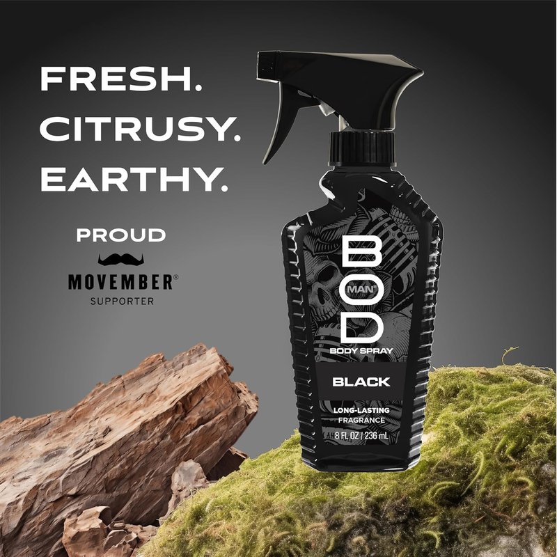 BOD man Fragrance Body Spray, Black, 8 fl oz (Pack of 2)